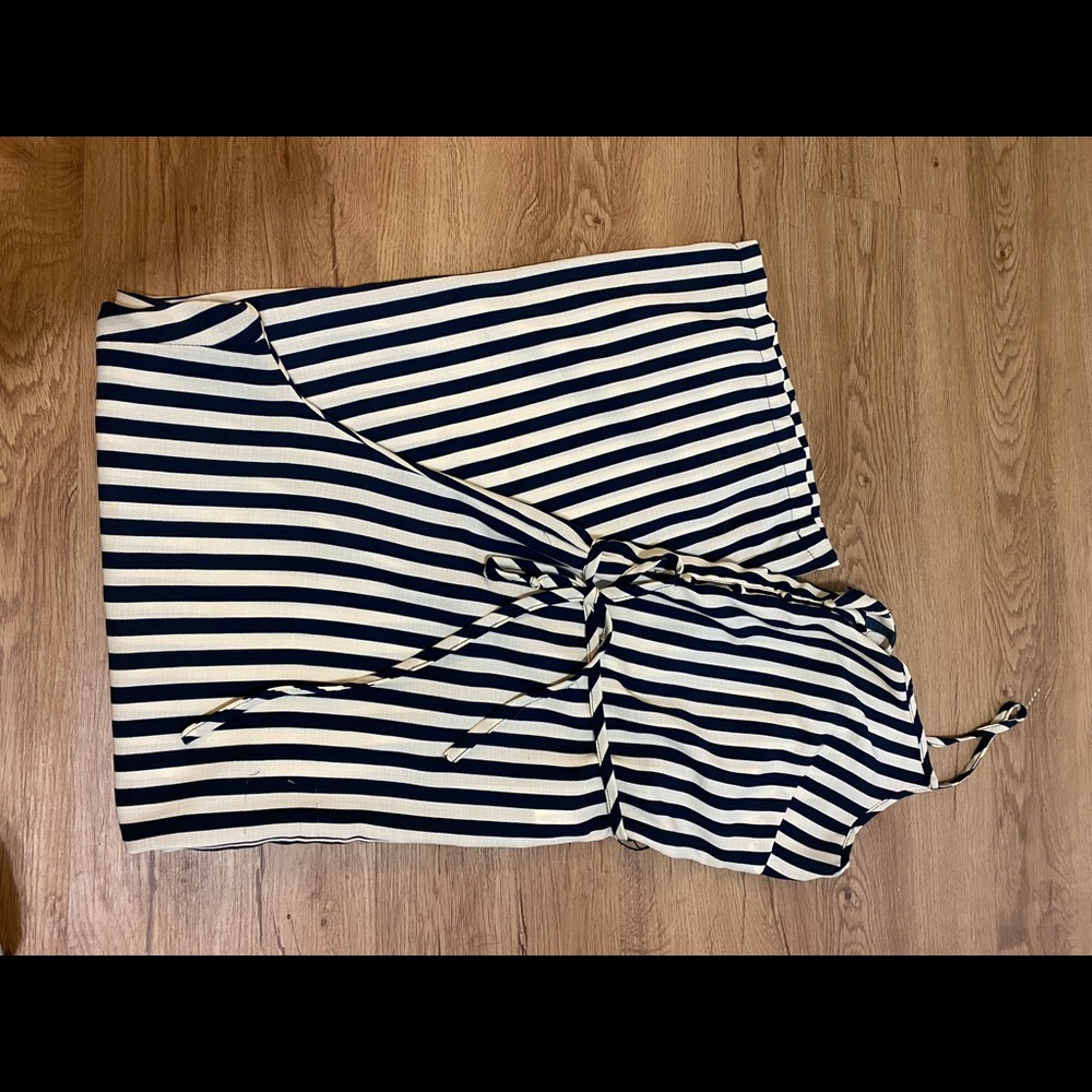Cotton On navy blue / white strip pant romper
